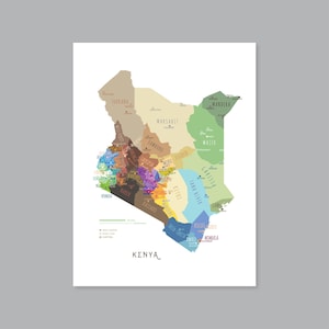 Kenia Karte, DRUCKBARE Kenia Grafschaft und Hauptstädte, beschriftete Kenia Karte mit Hauptstädten, modernes Wohndekor (#P608)