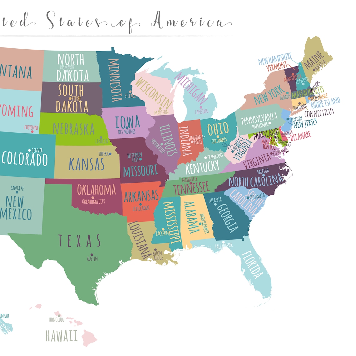 US Map Capitals Wall Art PRINTABLE United States Map Print Etsy Il 1140xN.2522784427 Qbi3