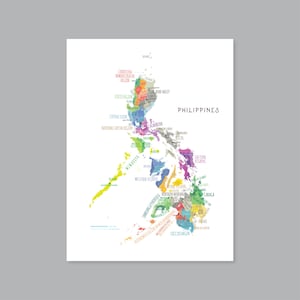 Mappa delle Filippine, mappa delle regioni e province delle Filippine STAMPABILE, mappa del Nepal con etichette, arredamento moderno per la casa (#P651)