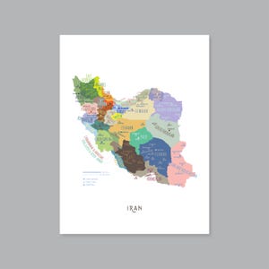 Iran Karte, DRUCKBARE iranische Provinzen, Landkarte mit Landkarte von Taiwan, moderne Wohndekoration (#P622)