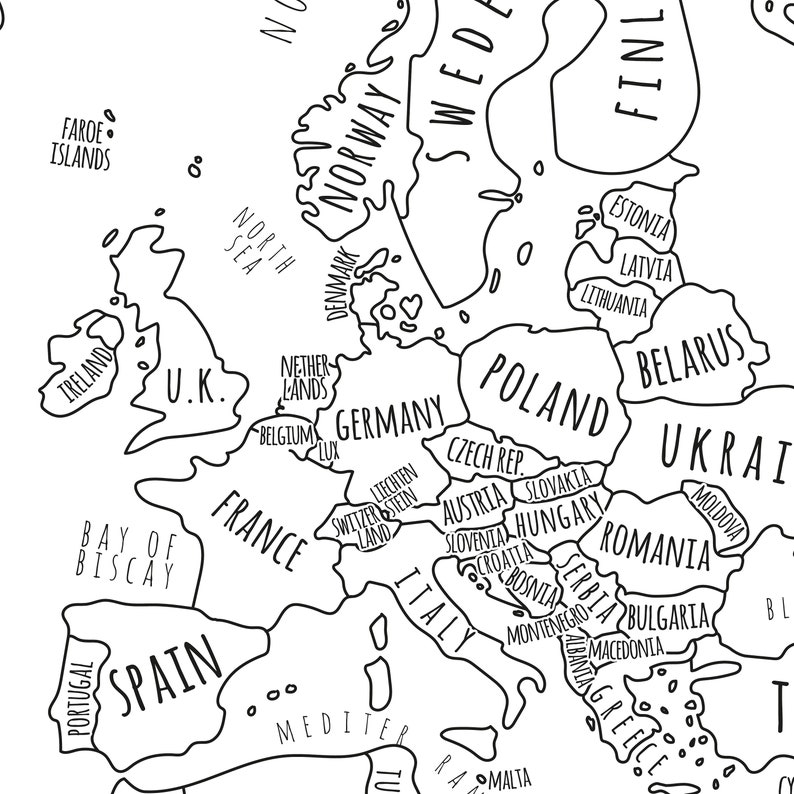 World Map With Countries PRINTABLE Map of the World Wall Art | Etsy