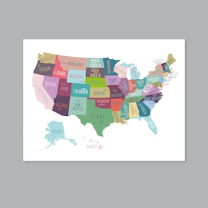 Mappa degli Stati Uniti Capitali Wall Art, Stampa mappa degli Stati Uniti STAMPABILE, Poster mappa capitali degli stati degli Stati Uniti, Mappa degli Stati Uniti per bambini, Decorazione per la cameretta dei bambini (#P452C)