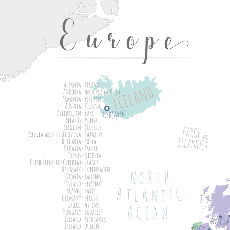 Europe Map PRINTABLE Europe Capitals Map Map of Europe Wall | Etsy