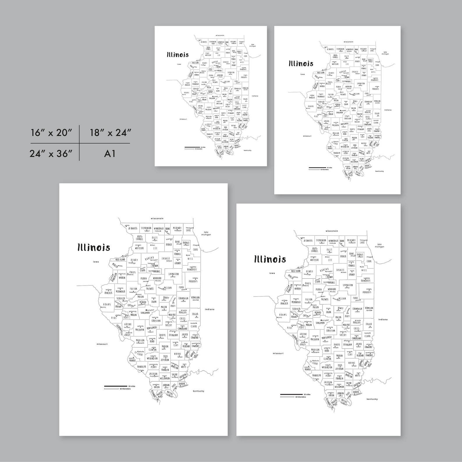 Illinois Map Art PRINTABLE Illinois Countries Map IL - Etsy