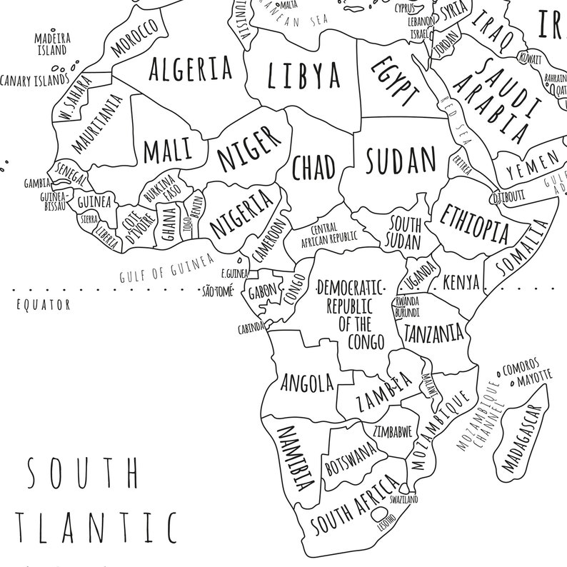 World Map With Countries PRINTABLE Map of the World Wall Art | Etsy ...