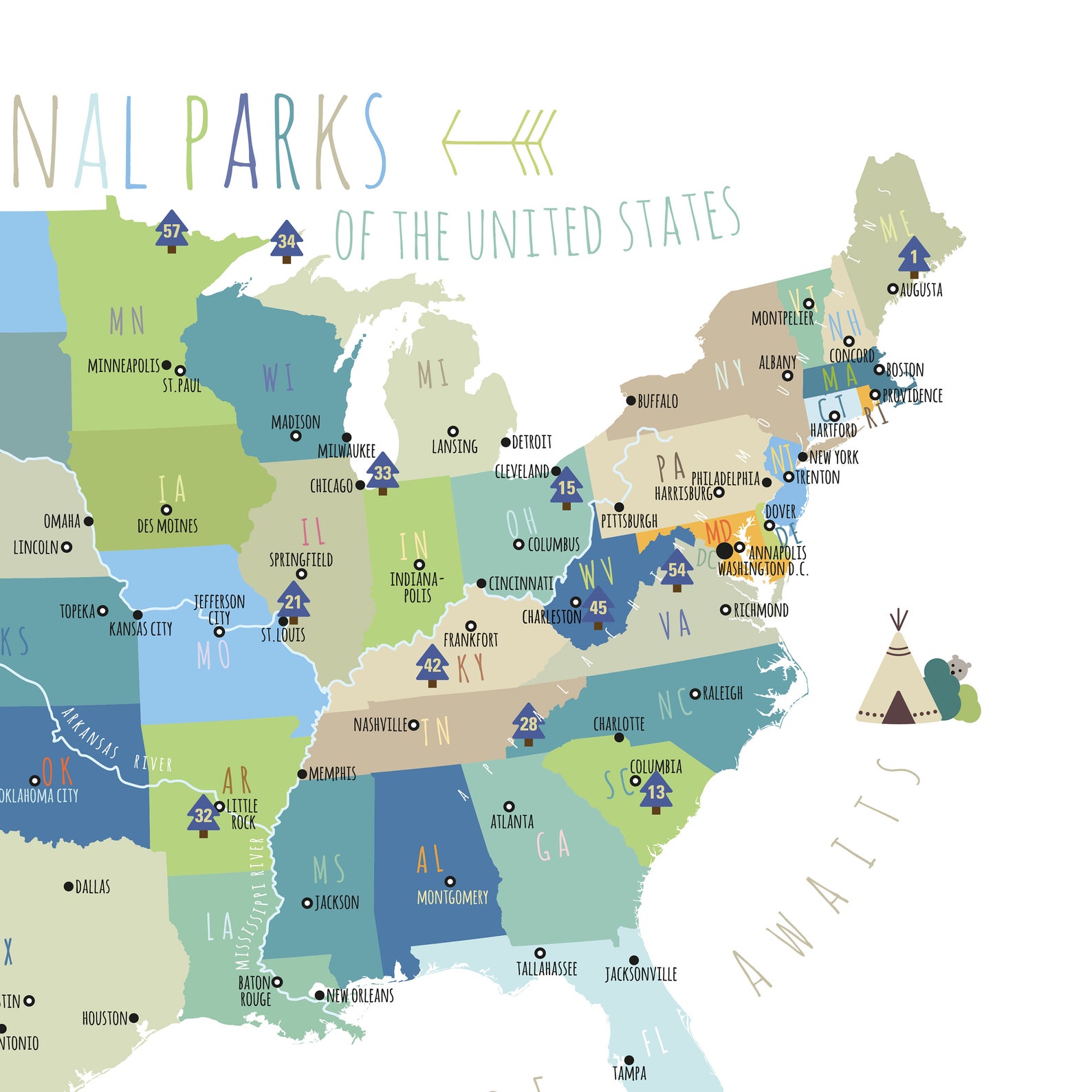 63 Us National Parks Map Printable Adventure Awaits Us Etsy New Zealand