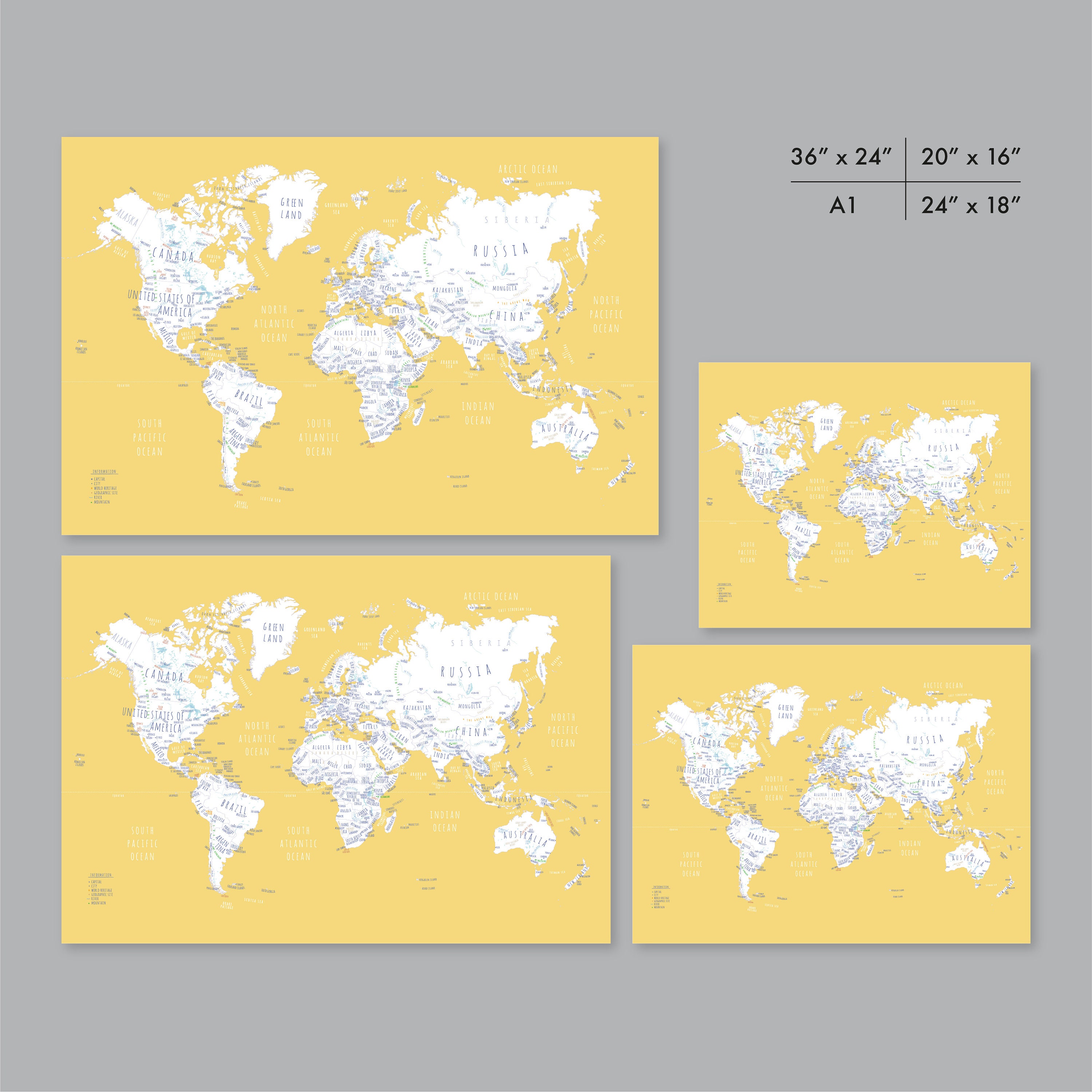 World Map Poster PRINTABLE Line Worldmap With Countries - Etsy