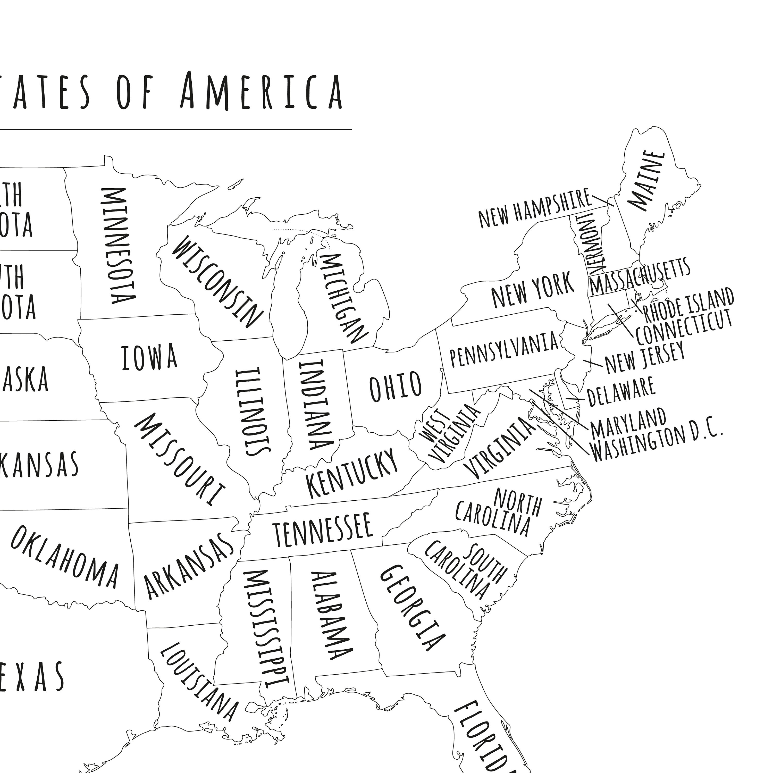 US Map, PRINTABLE State Map, USA Map Wall Art, Usa Map for Kids, Home ...