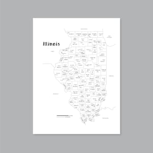 Mappa artistica dell'Illinois, mappa dei paesi dell'Illinois STAMPABILE IL, mappa dello stato dell'Illinois, arredamento moderno per la casa (#P505)