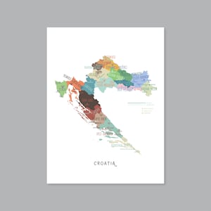 Kroatien Karte, DRUCKBARE Kroatien Provinzen und Hauptstädte, beschriftete Kroatien Karte, moderne Wohnkultur (#P581)