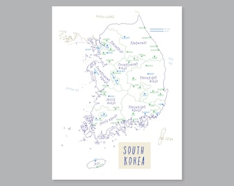 South Korea Map, PRINTABLE South Korea Provinces, Capitals, Cities, Labeled Korea Map, Modern home decor (#P704)