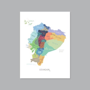 Ecuador Karte - DRUCKBARE Ecuador Provinzen und Hauptstädte, beschriftete moderne Karte, minimalistische Wandkunst, Haus-Bürodekor (#P601)