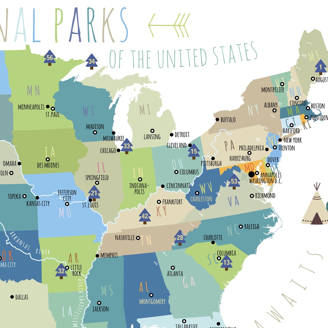 us national park map printable adventure awaits us national etsy