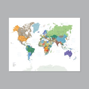 Large World map Poster, PRINTABLE Big size world map, World map with countries wall art Kid nursery Modern home decor (#P494)