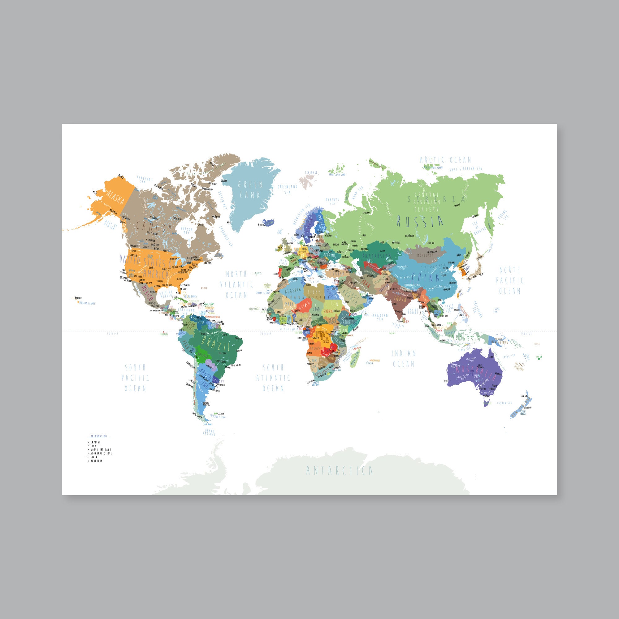 Large World Map Poster PRINTABLE - Il Fullxfull.5334160481 851e