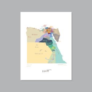 Kaart van Egypte, AFDRUKBARE staten en hoofdsteden van Egypte, gelabelde kaart van Egypte met hoofdstad, modern interieur (# P600)