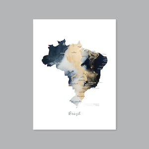 Brasilien Aquarell Landkarte, Brasilien Karte zum ausdrucken, modernes Wohndekor (#P700)