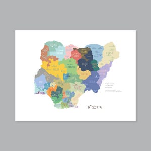 Nigeria Karte, DRUCKBARE Nigeria Bundesstaaten und Hauptstädte, Nigeria Karte mit Hauptstadt, modernes Wohndekor (#P599)