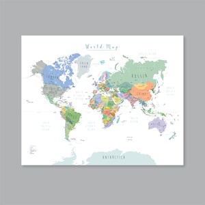Mappa del mondo con paesi, stampabile, decorazione murale per bambini, arredamento moderno per la casa (#P342)