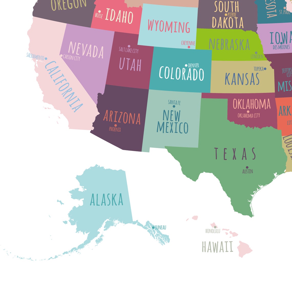 US Map Capitals Wall Art PRINTABLE United States Map Print Etsy Il 1140xN.3986791490 Alnr