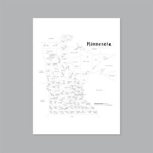 Affiche de carte du Minnesota, carte du pays du Minnesota imprimable MN, art de la carte du Minnesota, carte de l'État du Minnesota, décoration d'intérieur moderne (#P501)
