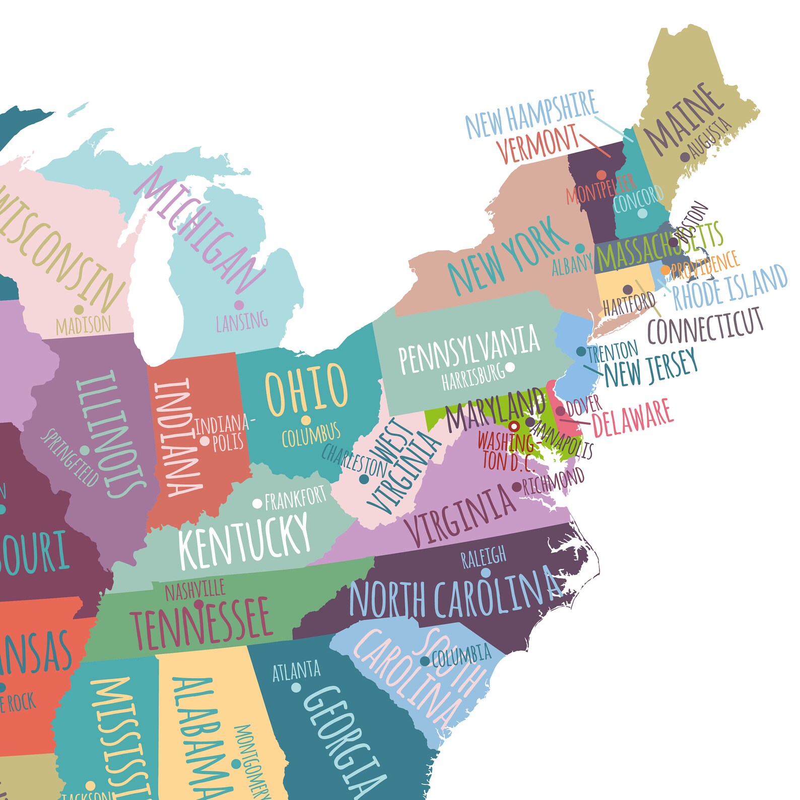 US Map Capitals Wall Art, PRINTABLE United States Map Print, Usa States ...