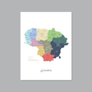 Mapa da Lituânia, Estados e capitais da Lituânia PARA IMPRIMIR, Mapa da Lituânia com letras maiúsculas, Decoração moderna para casa (#P649)