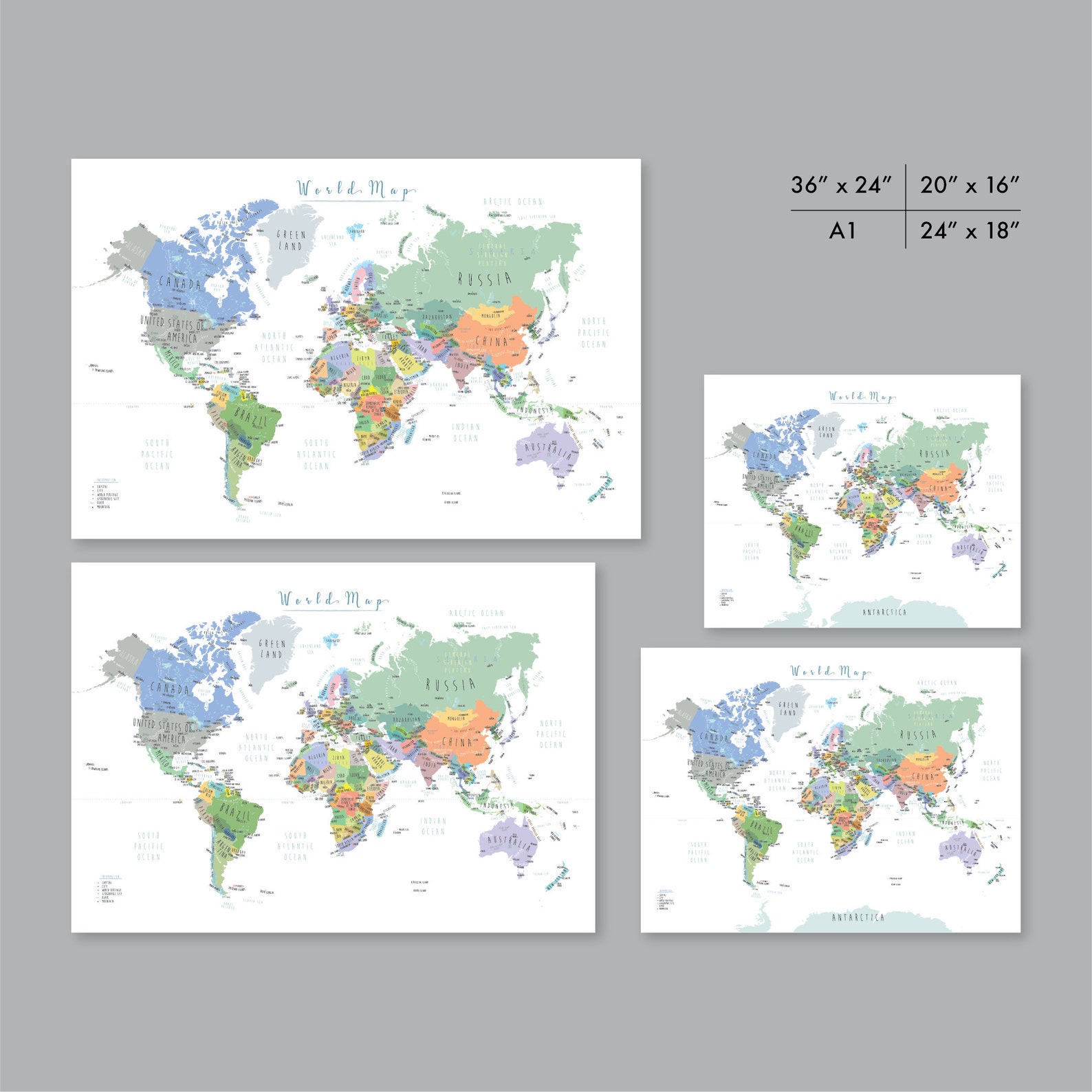 World Map With Countries PRINTABLE Wall Art Kid Nursery - Etsy