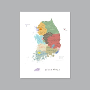 Mapa de Corea del Sur, provincias de Corea del Sur para imprimir, mapa de Corea del Sur etiquetado, decoración moderna para el hogar (#P617B)