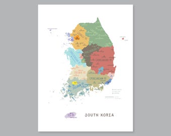 Südkorea Map Print: Provinzen, modernes Wohndekor (Digitaler Download, PDF-/JPG-Dateien) #P617B