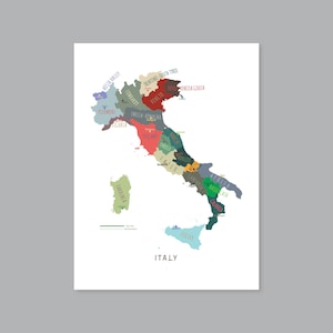 Italien Karte, druckbare Italien Regionen und Hauptstädte, beschriftete Italien Karte, modernes Wohndekor (#P579)
