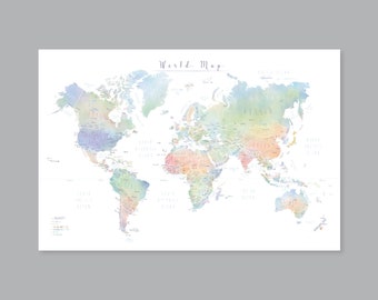 Watercolor World Map Print: Kid's Nursery, Modern Home Decor (Digital Download)