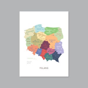 Polen Karte, DRUCKBARE Provinz und Hauptstädte, Polen Karte mit Hauptstadt, modernes Wohndekor (#P605)