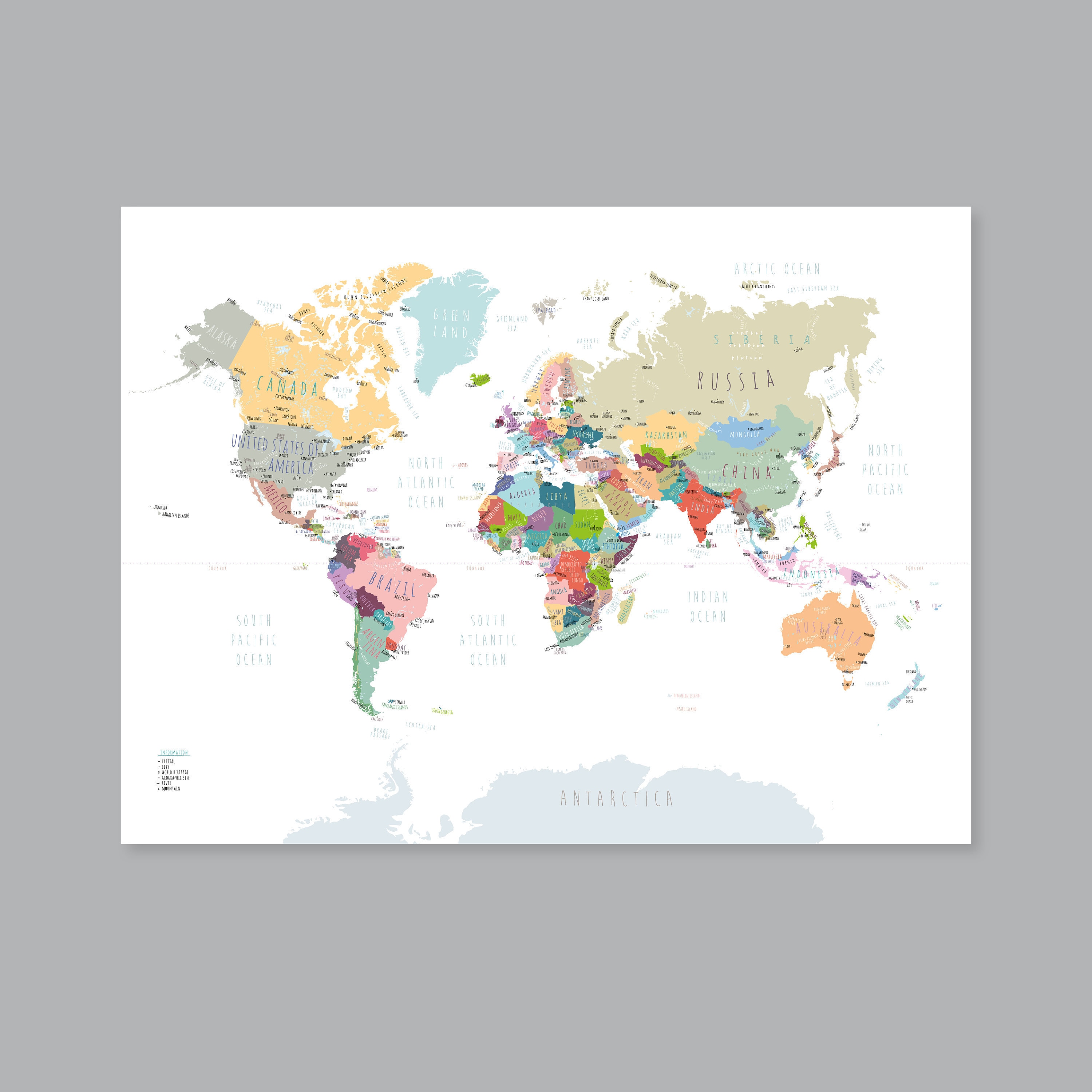 world map poster printable world map with countries map of etsy