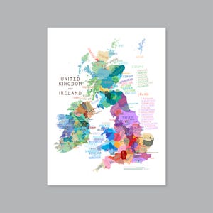 Mapa de Irlanda del Reino Unido, mapa imprimible de condados de Irlanda del Reino Unido, mapa etiquetado de Irlanda del Reino Unido, decoración moderna para el hogar (#P577B)