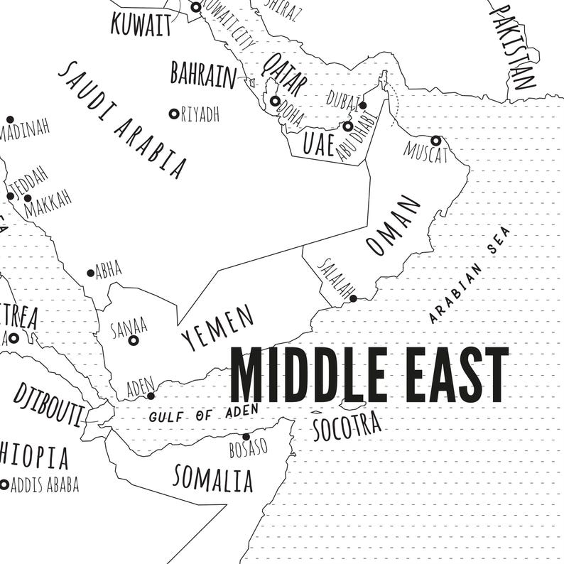 Printable Middle East Map : Home Decor (PDF/JPG) #P751 - Etsy