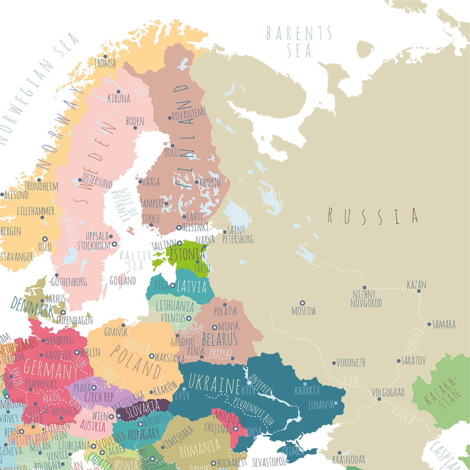 Europe Map PRINTABLE Europe Capitals Map Map of Europe Wall - Etsy