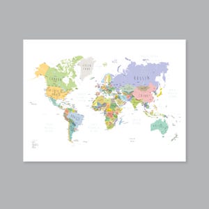 World map with countries, PRINTABLE wall art Kid nursery Modern home decor (#P342B)