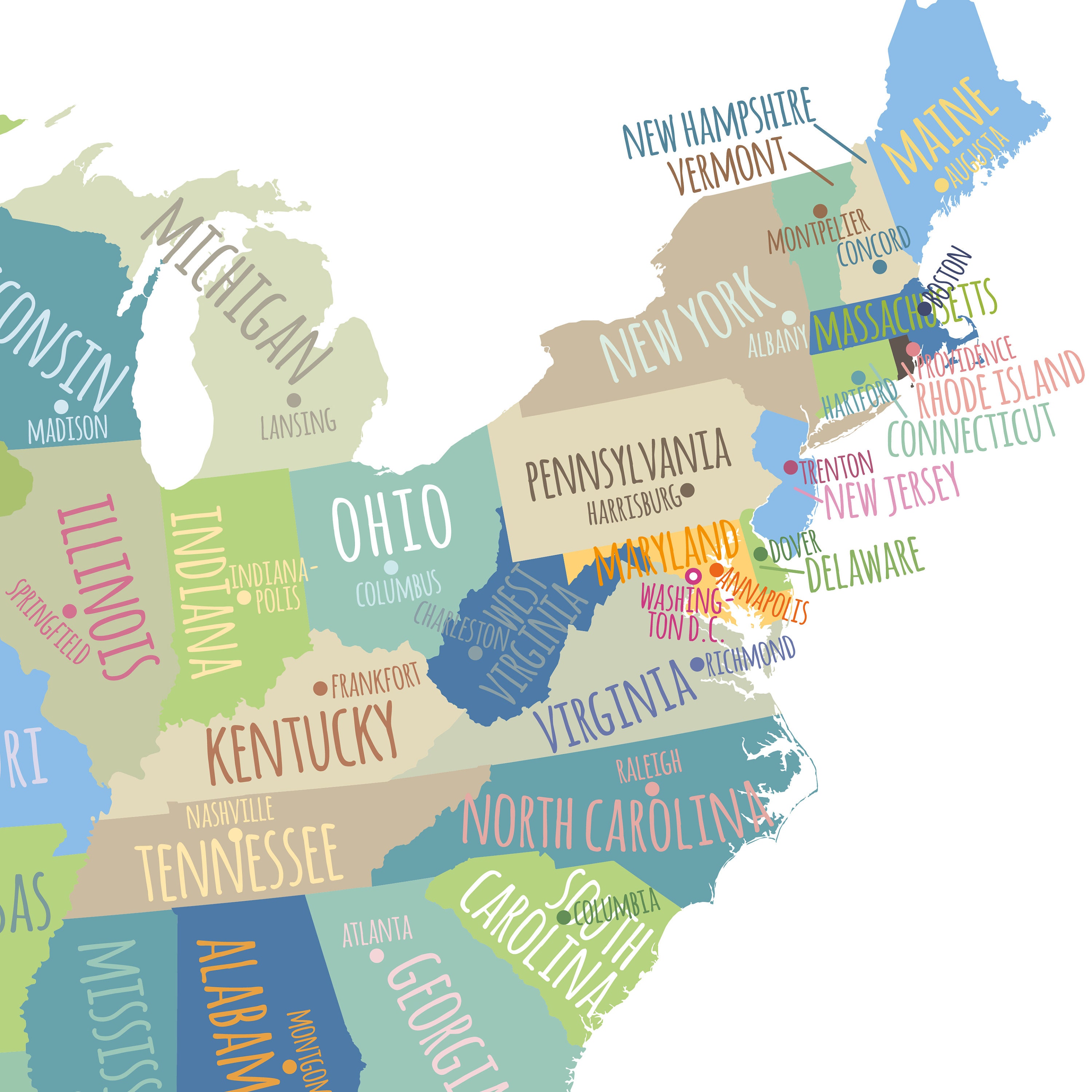 US Map Capitals Wall Art PRINTABLE - Il Fullxfull.2470832222 1qfo 