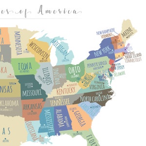 Large US Map, PRINTABLE State Capitals Map, USA Map Wall Art, Usa Map ...