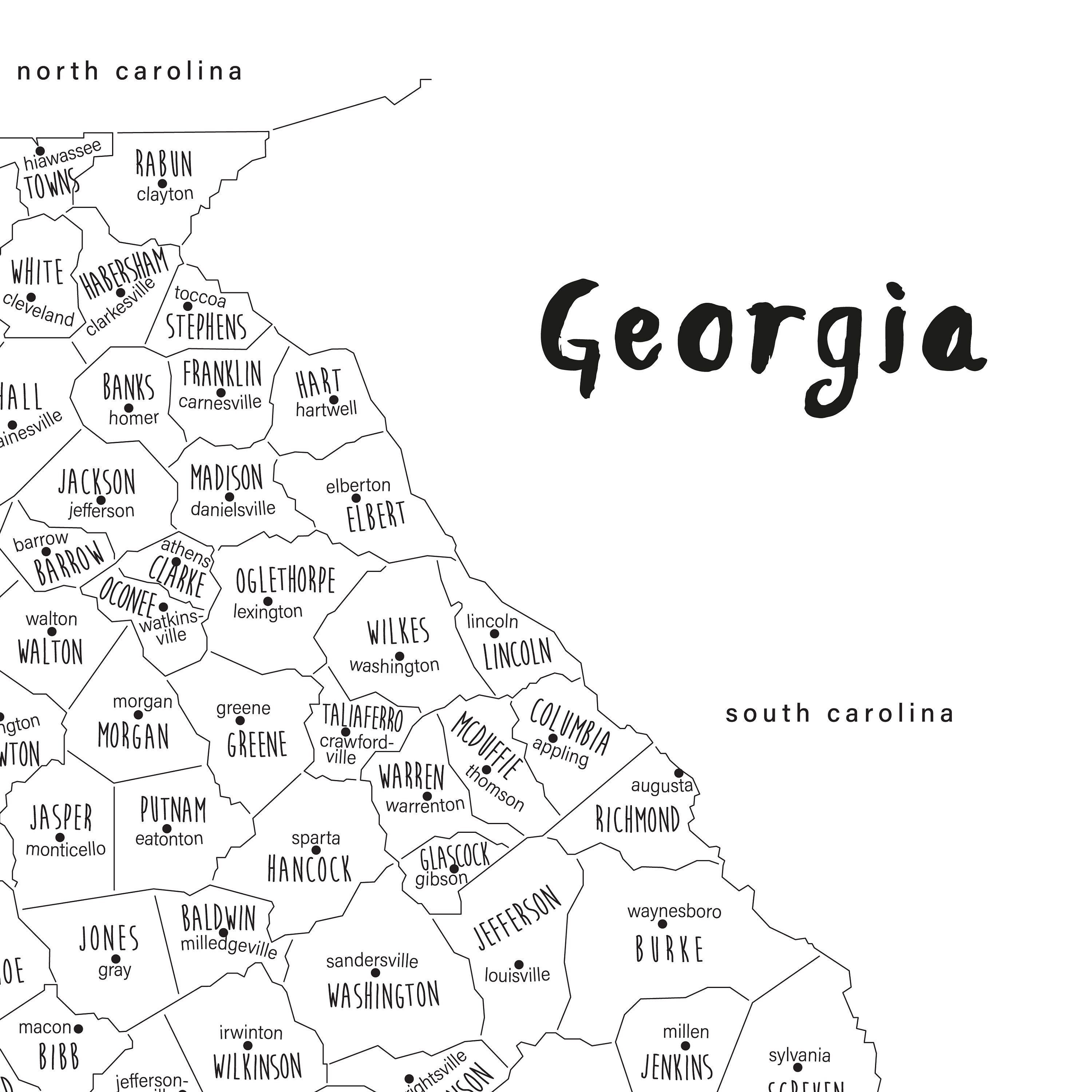 Georgia Map Art, PRINTABLE Georgia County Map GA, Georgia Countries Map ...