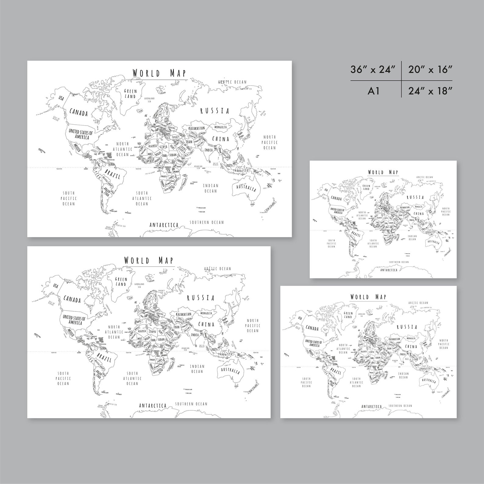 World Map With Countries PRINTABLE Map of the World Wall Art | Etsy
