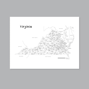 Virginia Karte, DRUCKBARE Karte von Virginia County, Virginia State Karte, modernes Wohndekor (#P545)