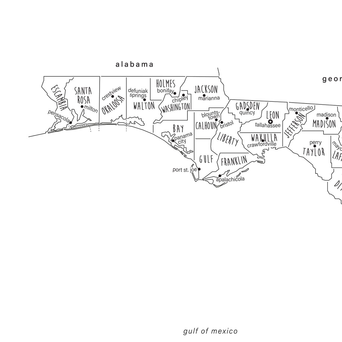 Florida Map Art PRINTABLE Florida Countries Map FL Florida - Etsy