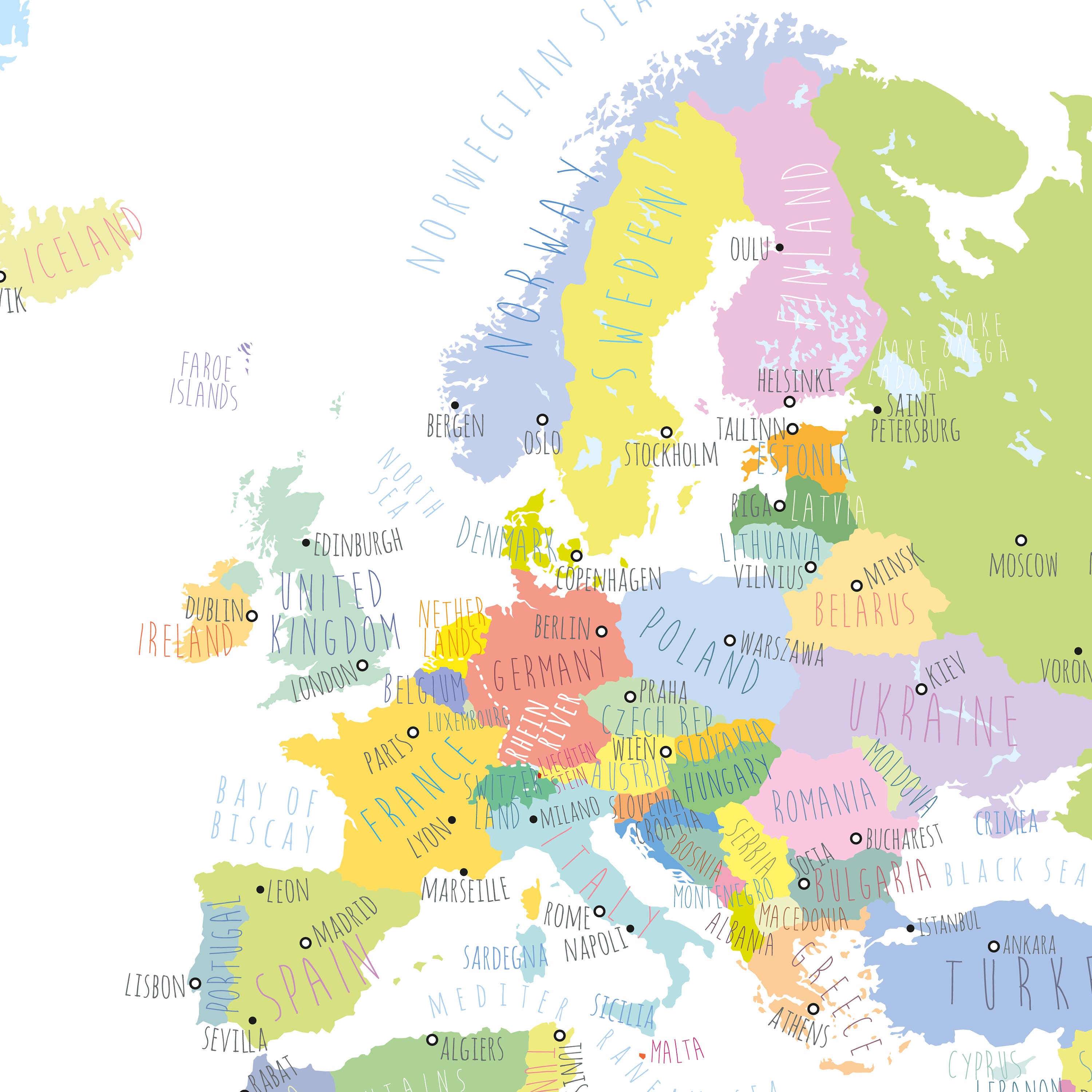 World Map With Countries PRINTABLE Map of the World Wall Art - Etsy