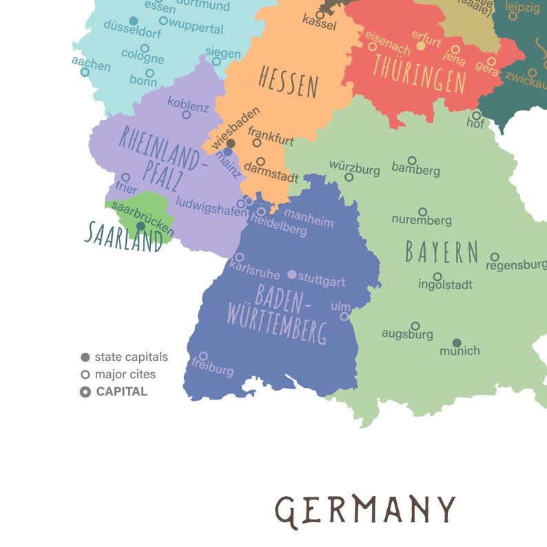 Germany Map Print Germany Map Print: States and Capitals, Modern Decor (digital Download ...