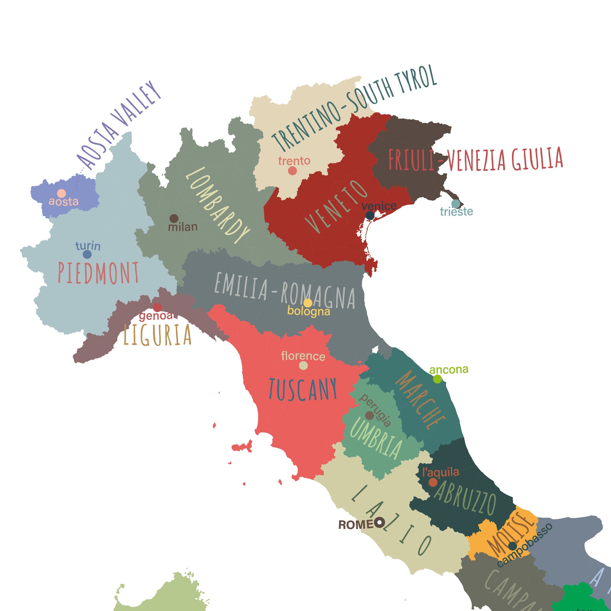 italy-map-printable-italy-regions-and-capitals-labeled-italy-map-modern-home-decor-p579-etsy for Free Printable Map Of Italy Regions Italy Map, PRINTABLE Italy Regions and Capitals, Labeled Italy Map, Modern Home Decor (#P579) - Etsy for Free Printable Map Of Italy Regions