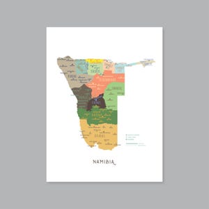 Namibia Map Print: Regionen und Hauptstädte (Digital Download) #P631