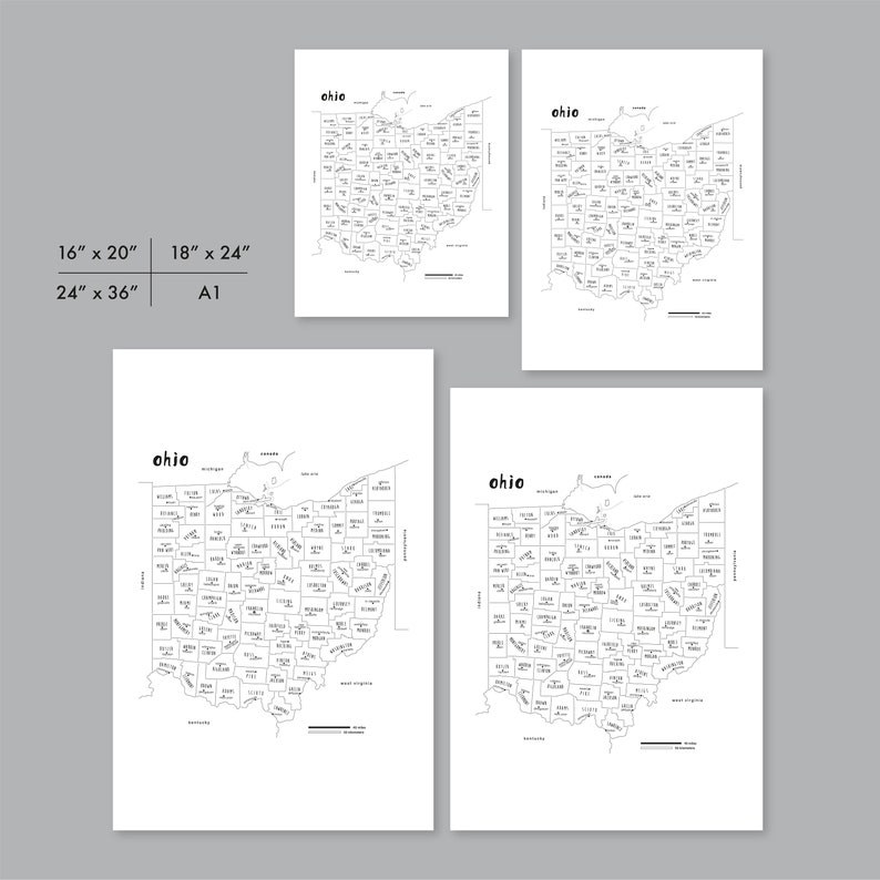 Ohio Map Art PRINTABLE Ohio County Map OH Ohio State Map - Etsy