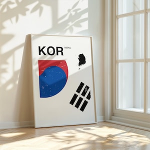 Wandbild mit Korea Flagge, Minimalistische Wandkunst der Korea Flagge, Vintage Flagge Wandbild, Retro Wandbild (#F101)